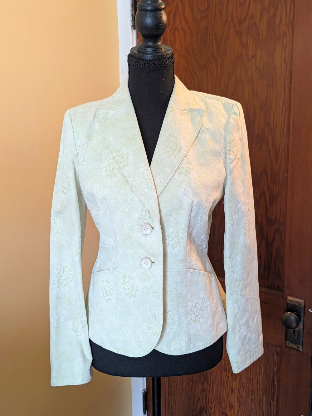 Ann Taylor Light Green Floral Jacquard Tailored Blazer
